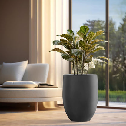 Kante - Maceta Alta Negra bruñida de 21.5 Pulgadas de Alto, Maceta Decorativa Grande para Interiores con Orificio de Drenaje y tapón de Goma, Estilo Redondo Moderno para el hogar y el Patio