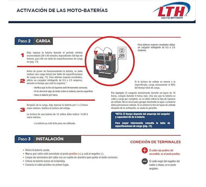 LTH Batería de Moto AGM 12V 12Ah Modelo TX14L-BS