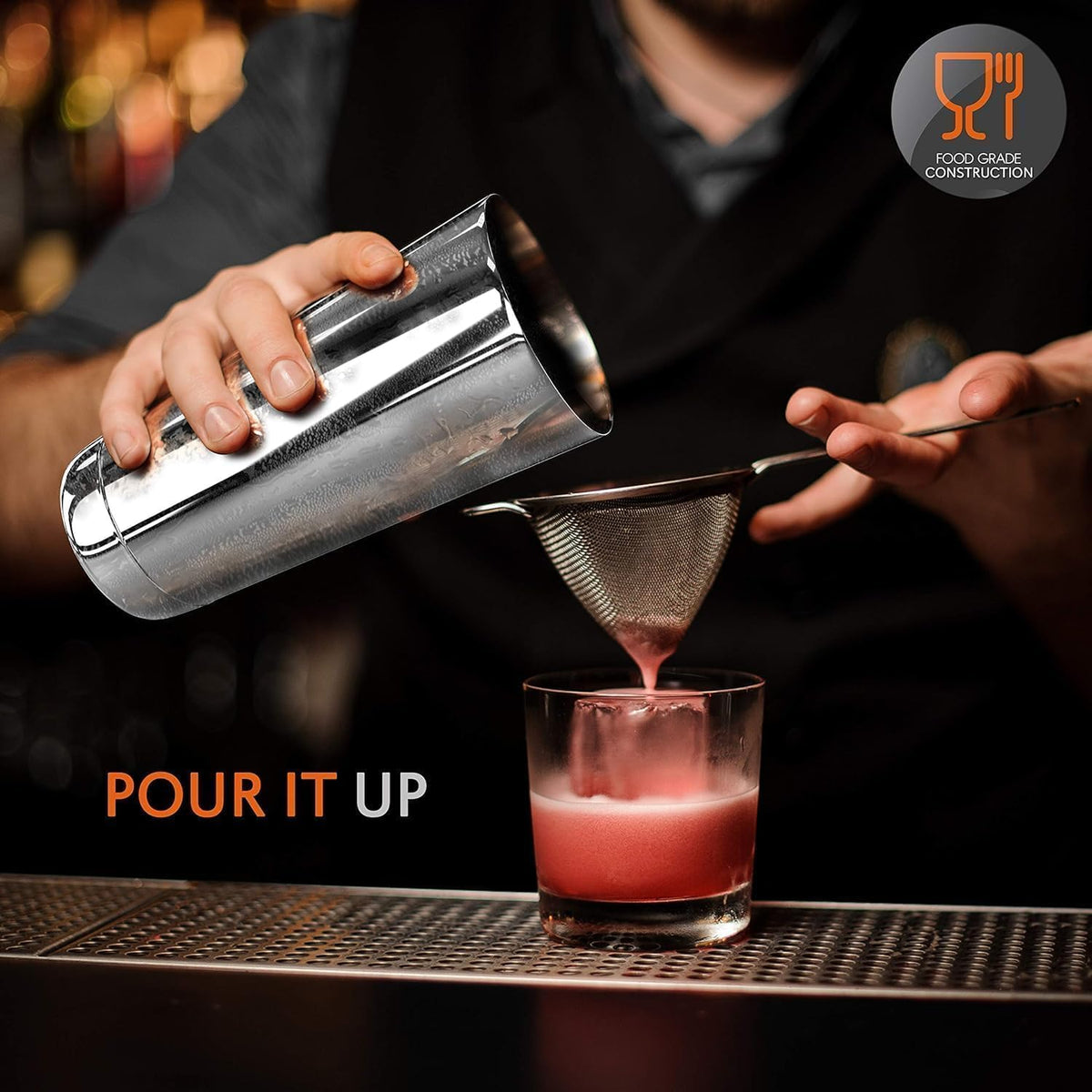 nutrichef Mixology Bartender Cocktail Shaker Set - 15 30 oz Stainless Steel Cocktail Bar Set Mix Drink Shaker Kit - Essentials Martini Making Kit Drink Mixing Starter Set - NCCS15PC (15 Piece Set)