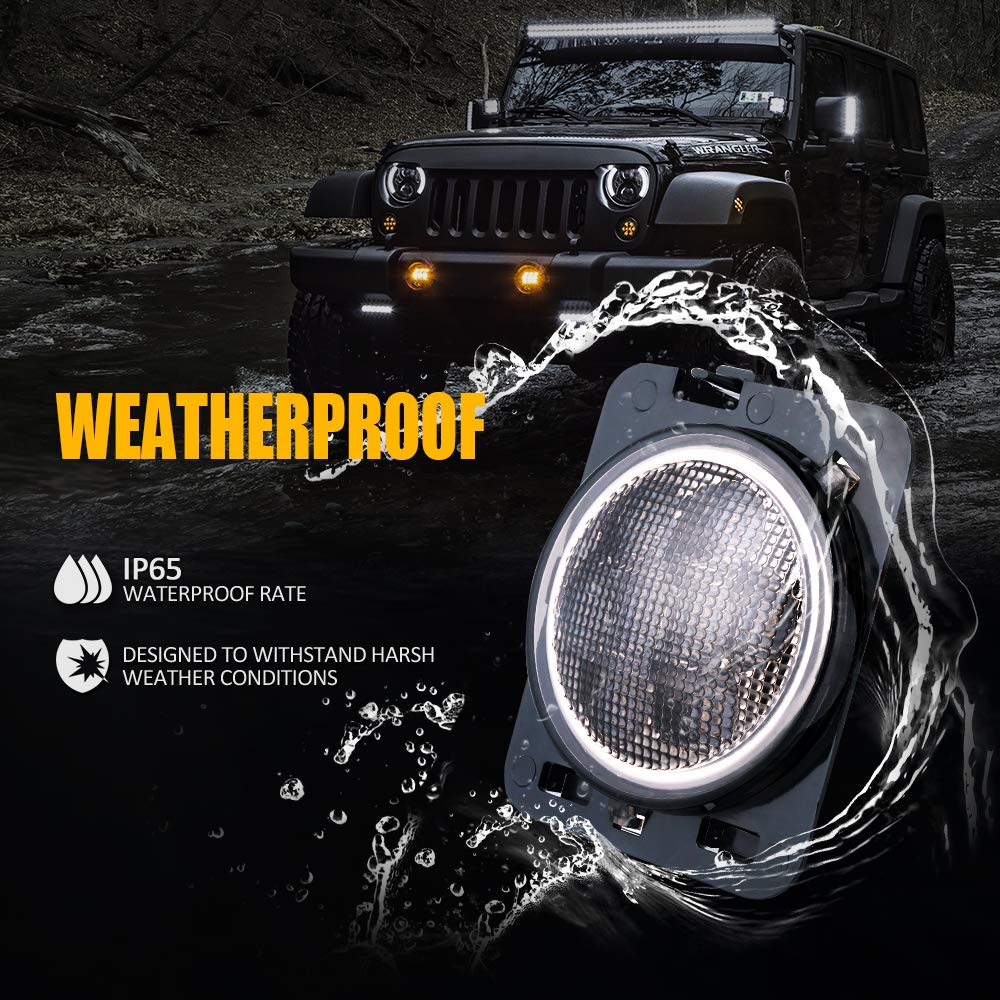Xprite Luces para Loderas Cuartos Laterales LED Ambar Amarillo con lente Ahumado para 2007-2017 Jeep Wrangler