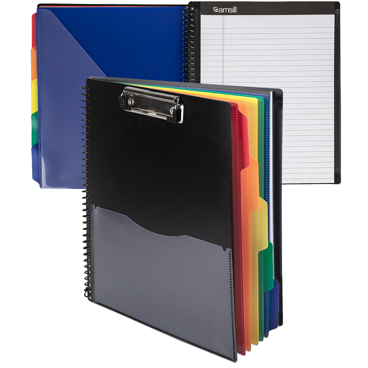 Samsill Organizador escolar de 5 temas en espiral con portapapeles y bloc de notas extraíble, carpeta todo en uno, 5 divisores con 10 bolsillos, carpeta de múltiples bolsillos y soporte para - Cubierta para portapapeles