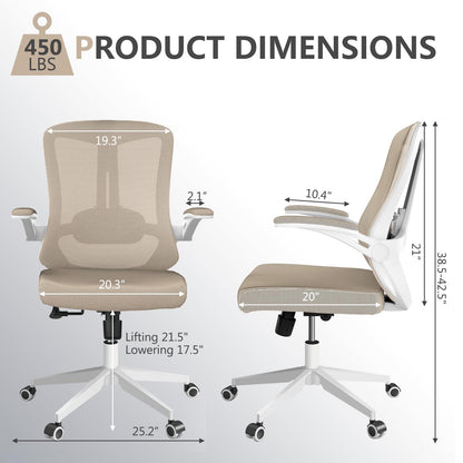 Silla ergonómica de Oficina con Soporte Lumbar, Silla de computadora de Malla con Respaldo Alto con Brazos abatibles, Silla de Trabajo Ajustable para computadora, Color Caqui