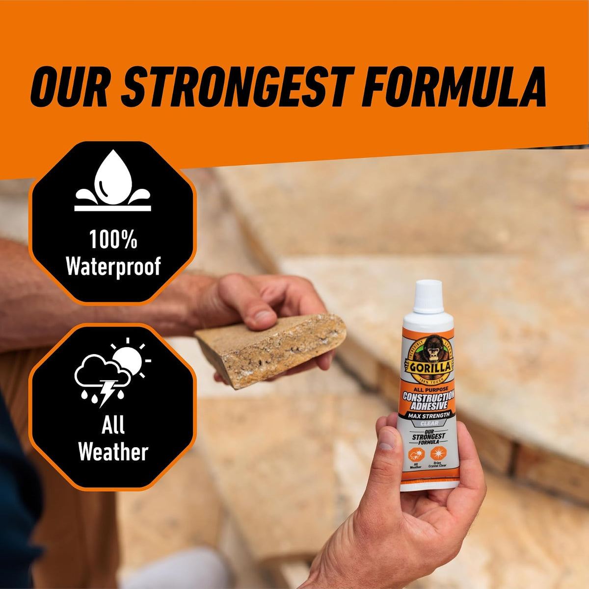 Gorilla Max Strength Calcomanía de Construcción 2.5 oz | Transparente, paquete de 1, relleno de huecos, impermeable, tubo de compresión