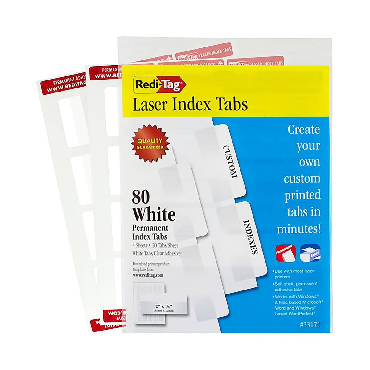 Pestañas de índice láser imprimibles, 2 W x 7/8 h, blanco, paquete de 80 (33171) - 5.1 cm x 2.2 - 80 etiquetas - Blanco