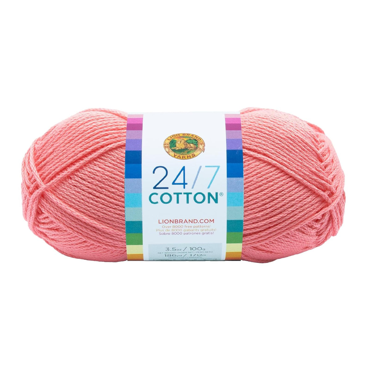 Lion Brand Yam 761-101 24-7 Ovillo de lana de algodón, Rosado, 1 unidad