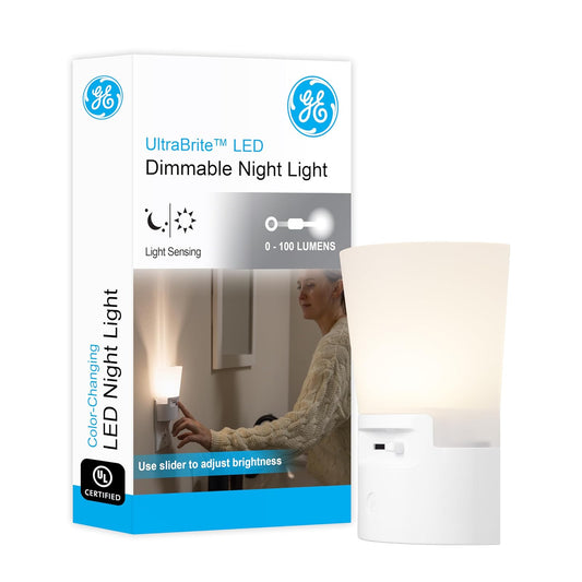 GE Ultrabrite Dimmable Sconce LED Night Light Plug-In, Energy Efficient, Dusk-to-Dawn Sensor, Adjustable , Ideal for Bedroom, Bathroom, Hallway, Nursery, White, 45123, 1 Pack