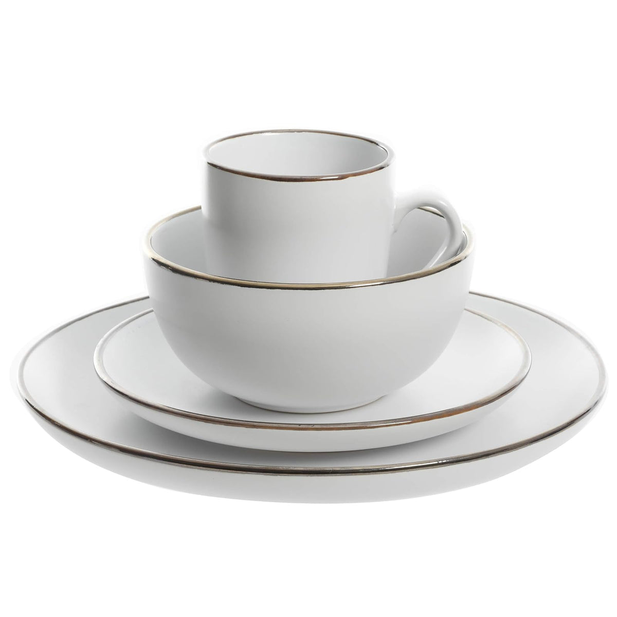 Gibson Home - Vajilla Rockaway redonda de gres, servicio para 4 (16 piezas), color blanco mate y metálico