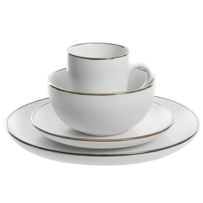 Gibson Home - Vajilla Rockaway redonda de gres, servicio para 4 (16 piezas), color blanco mate y metálico