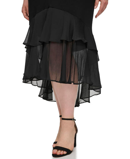 Tommy Hilfiger - Vestido de Falda escalonada de Manga Alta y Baja para Mujer