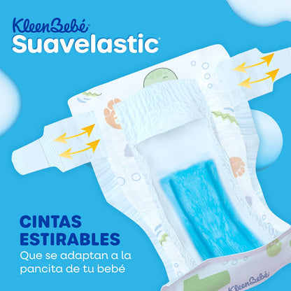 KleenBebé Suavelastic Pañal Desechable para Bebé, Talla Grande, Paquete con 44 Piezas, Ideal para Bebés de 9 a 12 kg