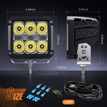 Nilight 4 Inch Square LED Pod Lights with DRL 60W 6487LM 10 Degree Super Spot Beam 16AWG Wiring Harness Kit for Auxiliary Offroad Driving Work Lamp for Truck UTV ATV SUV 4x4 Jeep