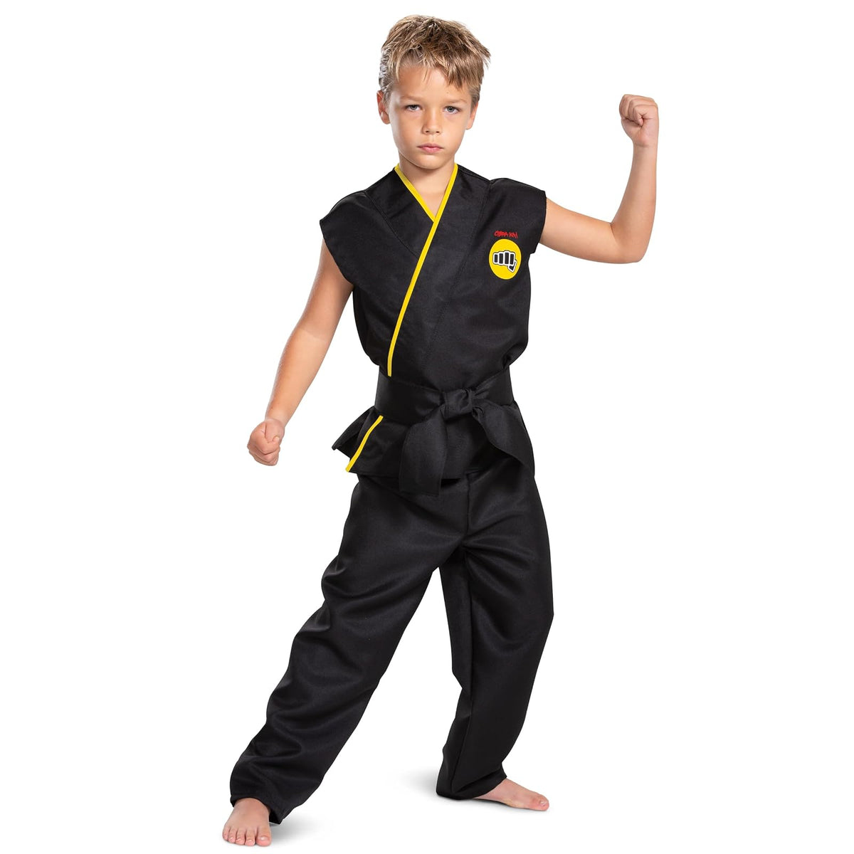 Cobra Kai - Disfraz oficial de Cobra Kai para niños, con cinturón negro, talla L (10-12)