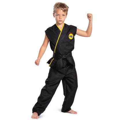 Cobra Kai - Disfraz oficial de Cobra Kai para niños, con cinturón negro, talla L (10-12)