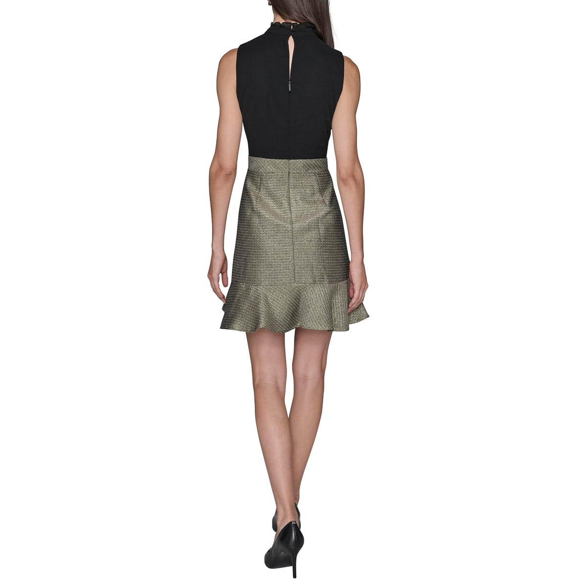 Karl Lagerfeld Sleeveless Tweed Flounce Hem A-Line Dress Vestido Informal Mujer