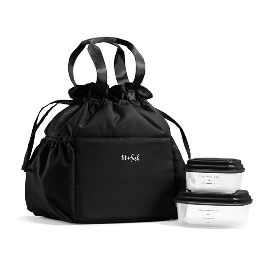 Fit & Fresh Cromwell - Bolsa de almuerzo con cordón para mujer, juego completo de almuerzo con 2 recipientes, resistente a las manchas, resistente a fugas, esencial para el regreso a la escuela