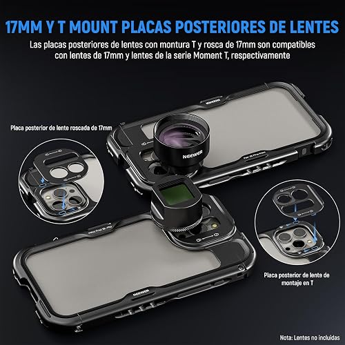 NEEWER 15 Pro MAX Cage [2nd Generación],Liberación Rápida Video Rig Estabilizador con 67mm Adaptador Filtro 17mm Placa Posterior Lente T Mount Lens Adaptador Compatible con Moment T Serie Lente,PA044