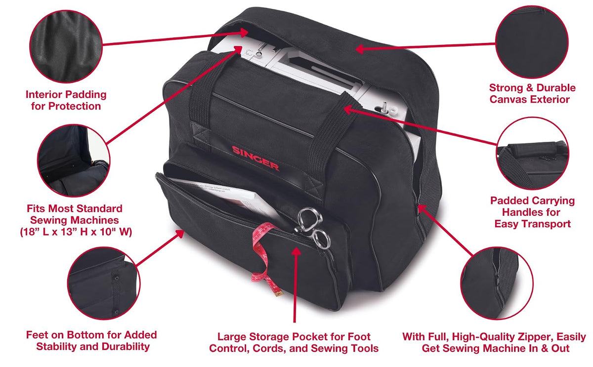 SINGER Bolso para máquina de coser, universal, Negro, 1 | Amplio interior acolchado, exterior de lona duradera, cierre de cierre rápido, bolsillo frontal grande, cómodo de llevar