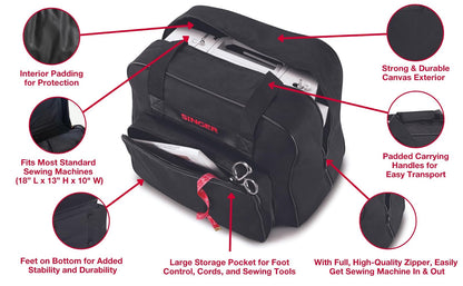 SINGER Bolso para máquina de coser, universal, Negro, 1 | Amplio interior acolchado, exterior de lona duradera, cierre de cierre rápido, bolsillo frontal grande, cómodo de llevar