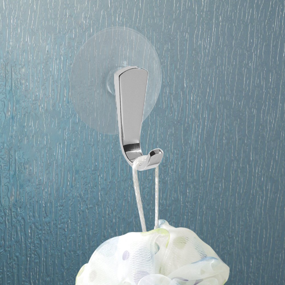 InterDesign Gia Gancho para toallas, colgadores para baño de metal y plástico, gancho con ventosa, plateado