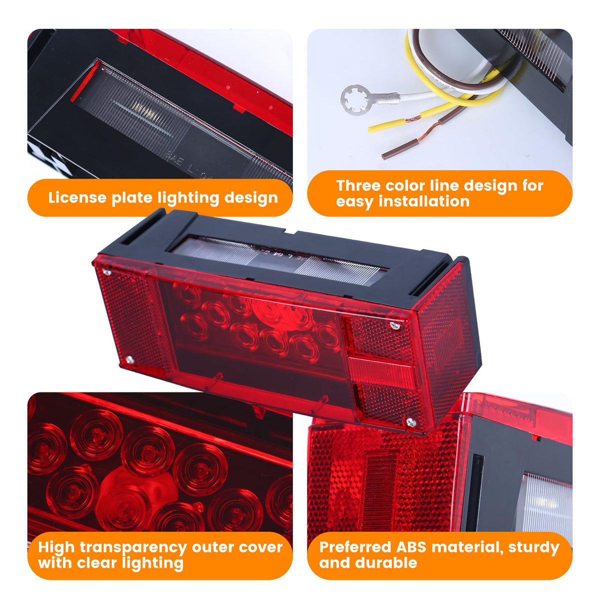 MaxxHaul 70468 12V LED Low Profile Submersible Rectangular Trailer Light Kit