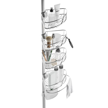 Zenna Home - Organizador de Esquina para Ducha con Poste de tensión, Organizador Ajustable para Ducha de pie con 4 estantes, Organizador de Barra de tensión de baño, de 60 a 108 Pulgadas, Acero