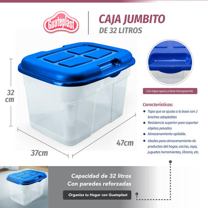 Caja de Almacenamiento 32 L Apilable de Plástico Color Azul