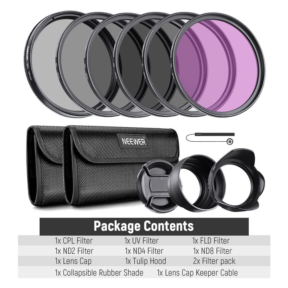NEEWER 58mm UV CPL FLD Filtro Kit & ND Set para Canon Rebel, EOS Camaras | /
