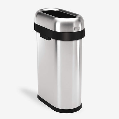 simplehuman, bote de basura estrecho abierto, acero inoxidable cepillado de gran espesor, 50 L