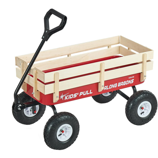 VEVOR Carro de Playa con Ruedas 102 x 53 x 52 cm, Carga 150 kg, Resistente al Clima Óxido Agua, Acero Carbono Madera, Carrito Todo Terreno Rojo Negro con Asa, para Niños Camping Jardín Exteriores Bebé