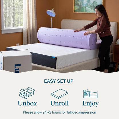 Lucid - Colchoneta de Memory Foam con Infusión de Lavanda - Sobrecolchón Ventilado de 10 cm - Topper para Colchón Refrescante - Sensación Suave y Acolchada - Alivia Puntos de Presión - Queen