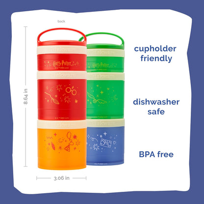 Whiskware Harry Potter - Recipientes apilables para aperitivos para niños y niños, 3 tazas apilables para la escuela y los viajes, juego de casa, paquete de 2 unidades