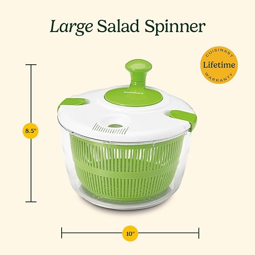 Cuisinart Escurridora de ensalda, Spin salad, CTG-00-SASES | Lave y seque las verduras, frutas y verduras para ensalada,Perilla giratoria, cierres herméticos, Capacidad 4.7 L