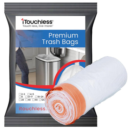 iTouchless - Bolsas de basura altas de 40 unidades, se adapta a latas de basura de 13 galones, 14 galones, 15 galones y 16 galones, extra grandes y fuertes revestimientos de basura para reciclaje de