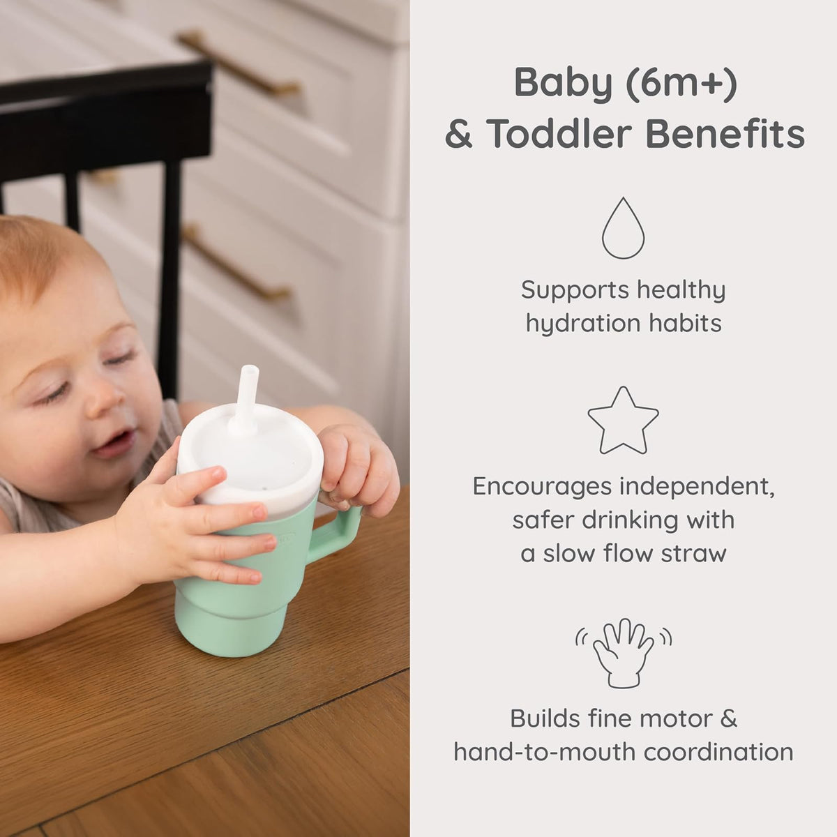 INFANTINO My 1st Tumbler - Taza pequeña con popote a prueba de fugas y asa para niños pequeños, fácil de limpiar, 255 ml, menta fresca