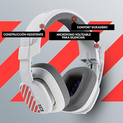 Astro Gaming A10 Audífonos Gen 2 con Cable - Audífonos Over-Ear para con micrófono volteable para silenciar, transductores de 32 mm, compatibles con Xbox, PC - Blanco