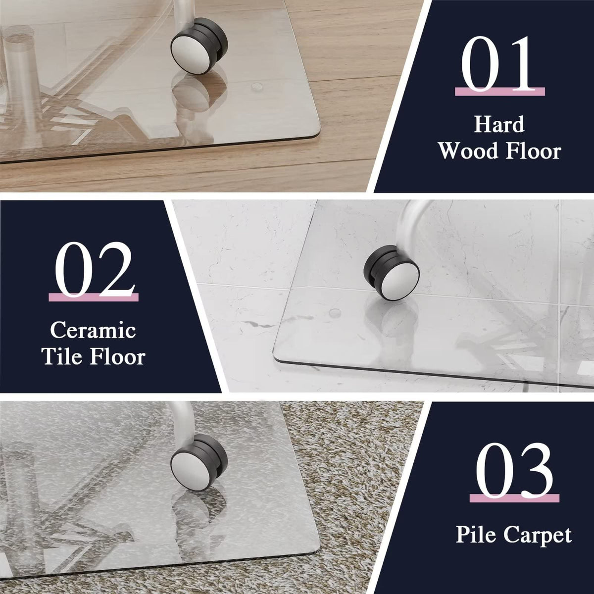 MIRUO Tapete de Vidrio Templado para Silla de Oficina para Alfombra, tapete de computadora (36 x 36 x 1/6 Pulgadas, Transparente)