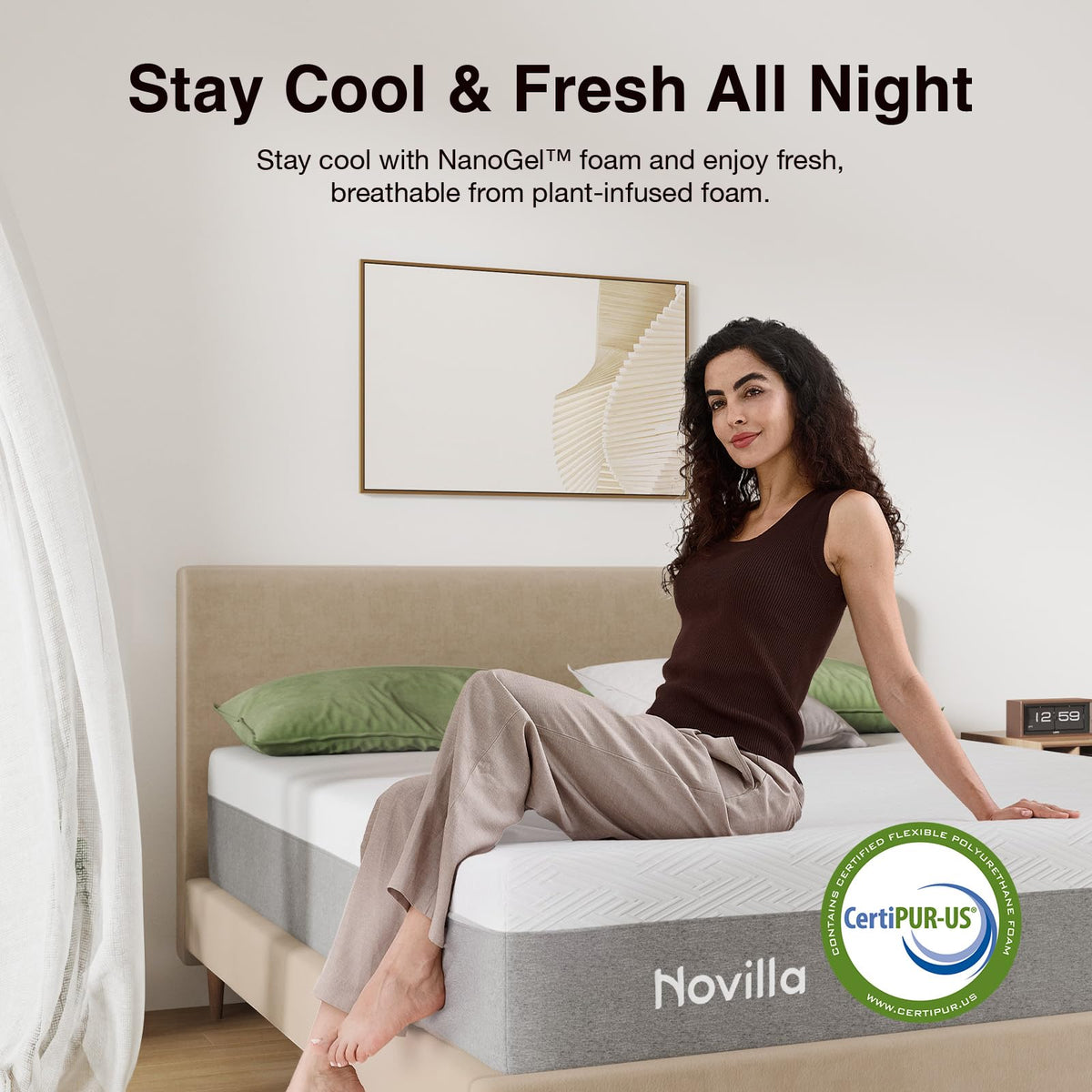 Novilla Colchón Individual XL, de Espuma viscoelástica de Gel refrescante de 8 Pulgadas para Alivio de presión, Apoyo Mejorado y Comodidad de Felpa, Gris y Blanco