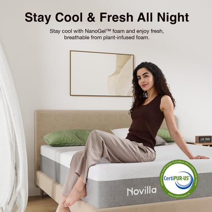 Novilla Colchón Individual XL, de Espuma viscoelástica de Gel refrescante de 8 Pulgadas para Alivio de presión, Apoyo Mejorado y Comodidad de Felpa, Gris y Blanco
