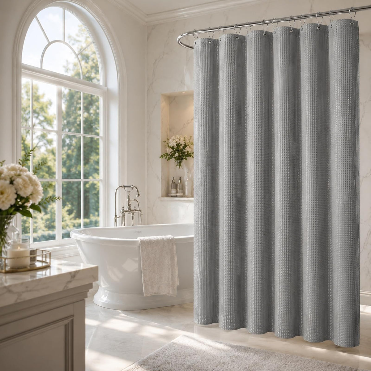 LaCyan 3 en 1 Cortina de Ducha Impermeable y Juego de Forro Transparente con 12 Ganchos para baño Cortinas de Ducha de poliéster Resistente 72 Pulgadas (Gris, 183W*183H)