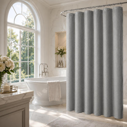 LaCyan 3 en 1 Cortina de Ducha Impermeable y Juego de Forro Transparente con 12 Ganchos para baño Cortinas de Ducha de poliéster Resistente 72 Pulgadas (Gris, 183W*183H)