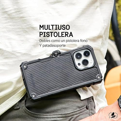 Pelican Shield Estuche para iPhone 16 Pro MAX [Compatible con MagSafe] Estuche Resistente para teléfono con Militar de 21" - Funda Resistente para teléfono con Funda con Clip para cinturón - Carbono