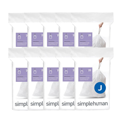 simplehuman Código K Bolsas de Basura con Cordón, Blanco, 100 pzas - Blanco - 200 Count (Pack of 1) - Código J