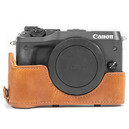 MegaGear MG1181 Estuche Ever Ready, Funda de cuero, de pronto uso, con correa compatible con Canon EOS M6 (18-150 mm) - Marrón Claro