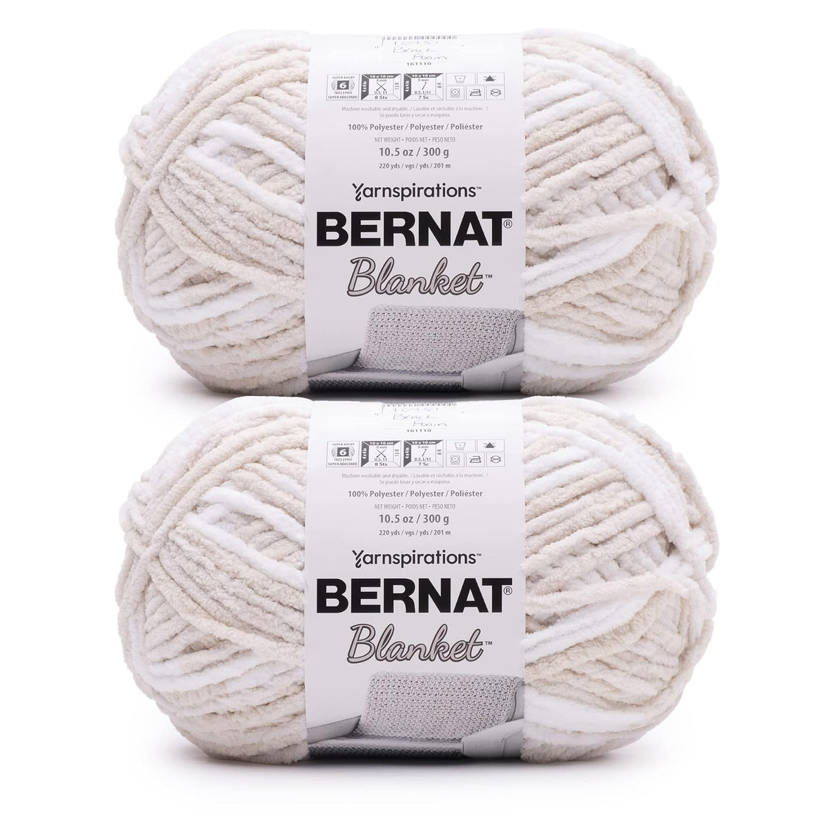 Bernat Blanket Estambre Chenille Súper Voluminoso, Paquete de 2 - Paquete de 2 - ESPUMA DE PLAYA