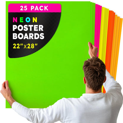 Hygloss Products Fluorescent Poster Board - 25 Neon Colored Poster Board Sheets - 22 x 28 Inches, Assorted Colors