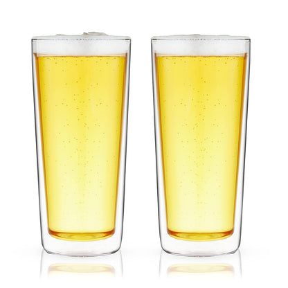 True - Juego de vasos de cerveza de doble pared, vasos de vidrio de pinta para inauguración de la casa, cumpleaños, boda, accesorios de bar, 16 onzas, juego de 2, transparente