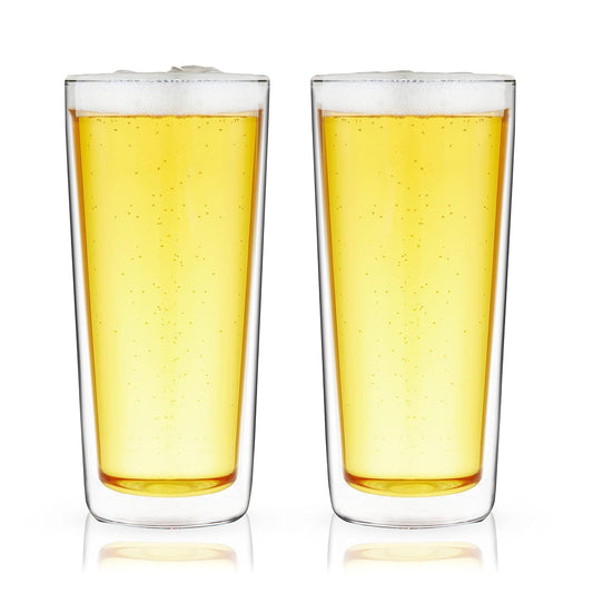 True - Juego de vasos de cerveza de doble pared, vasos de vidrio de pinta para inauguración de la casa, cumpleaños, boda, accesorios de bar, 16 onzas, juego de 2, transparente