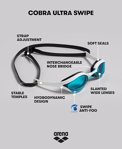 Arena Cobra Ultra Swimming Goggles, Professional Competitive Swim Racing Goggles for Men and Women with Interchangeable Nose Bridge, Best for Indoor Outdoor triathlons and Lap Swimming