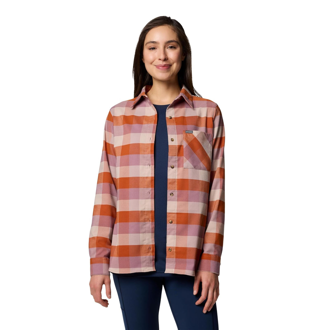 Columbia Camisa de Franela Port Hope Peak Verde Manga Larga Botón a Cuadros Regular para Mujeres