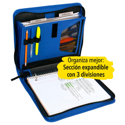 Five Star - Carpeta con cremallera de 1-1/2 pulgadas, carpeta de 3 anillas, archivo expandible de 3 bolsillos, duradera, azul (72202)